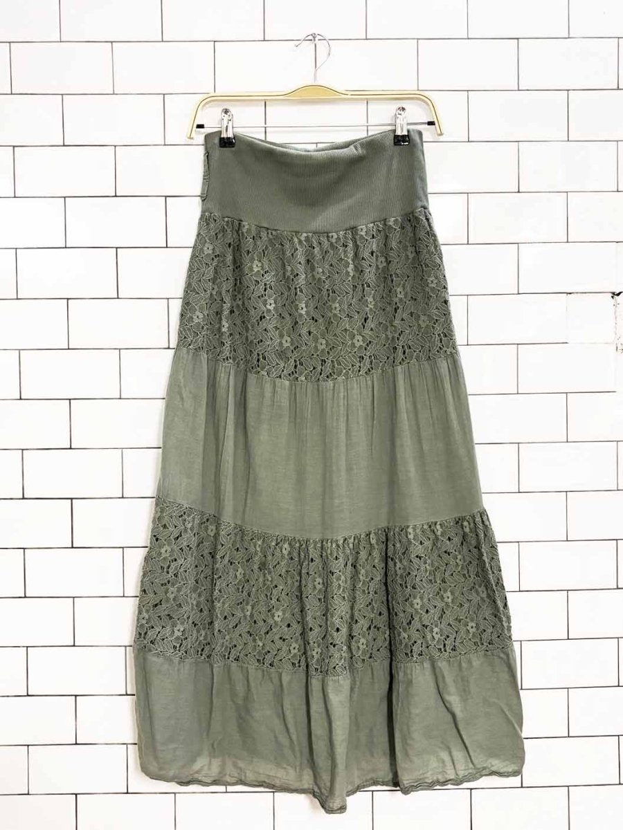 boho floral lace tiered maxi skirt | made in italy - good market thrift store