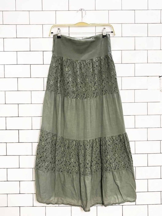 boho floral lace tiered maxi skirt | made in italy - good market thrift store