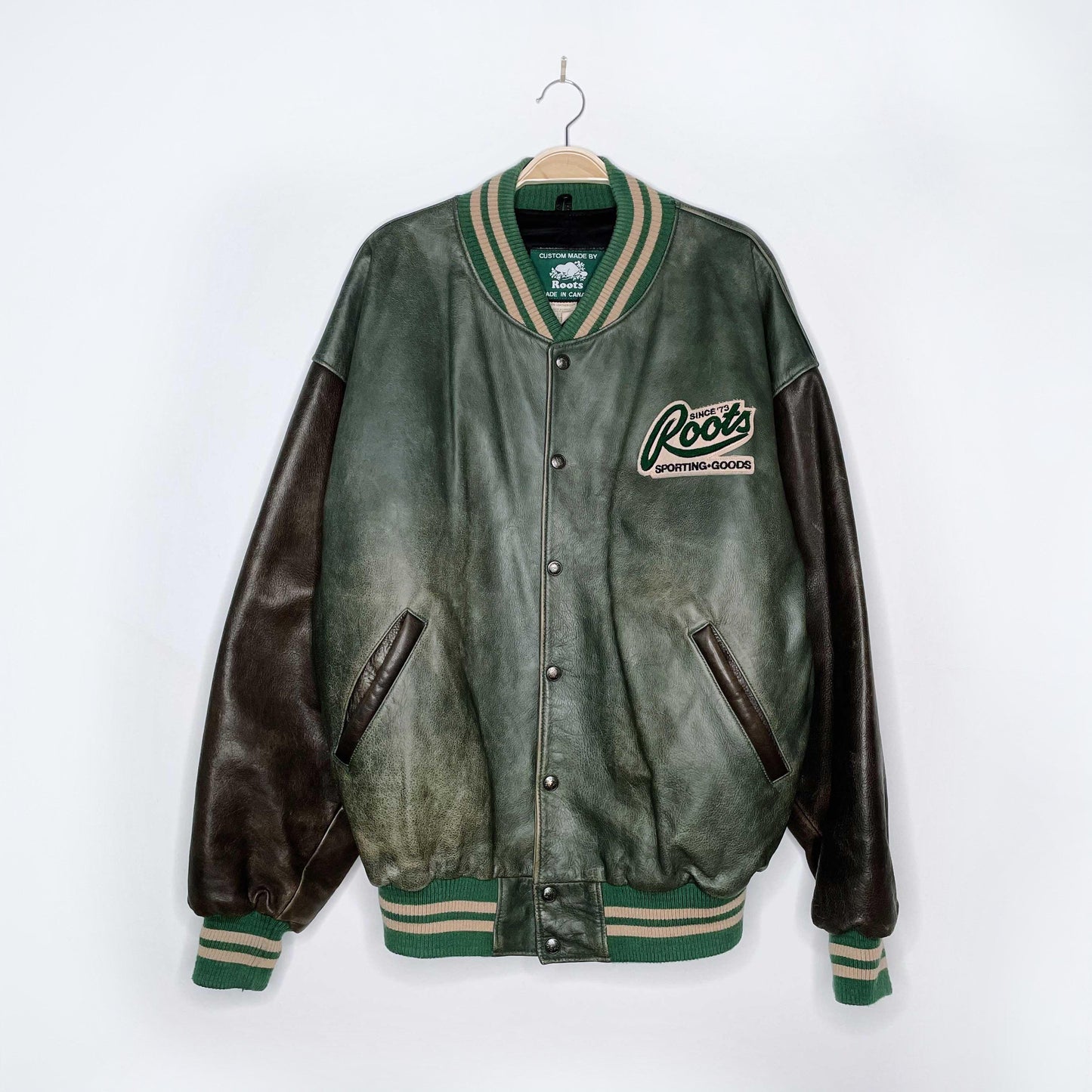 vintage roots x ford distressed leather bomber jacket