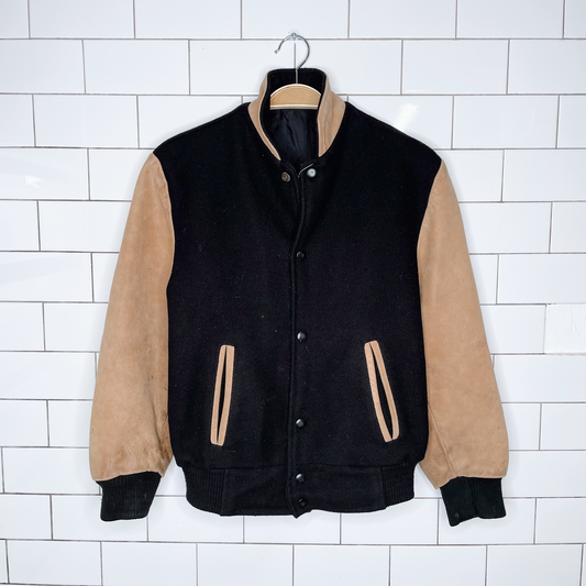 vintage wool leather bomber jacket - size small