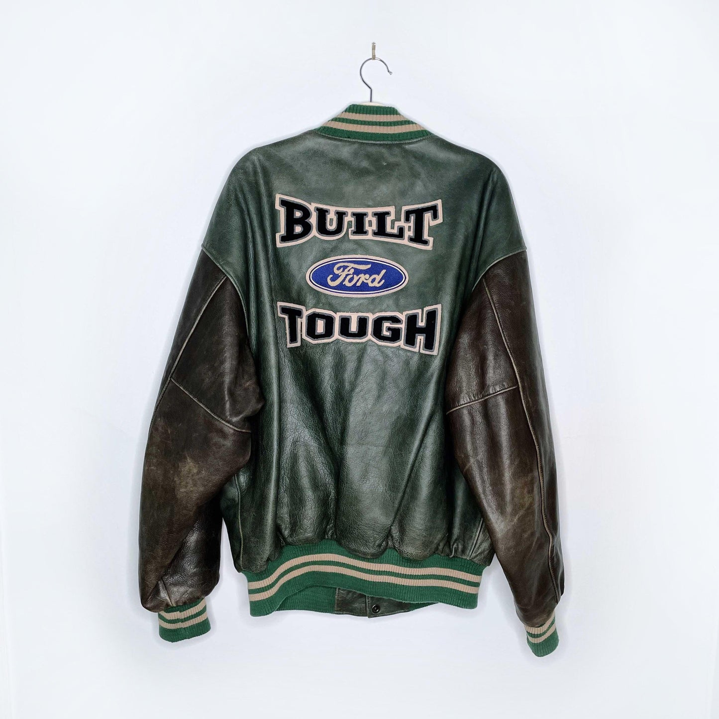 vintage roots x ford distressed leather bomber jacket