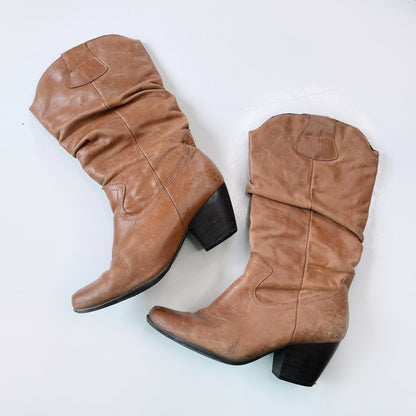 vintage spring slouchy heeled leather western boot
