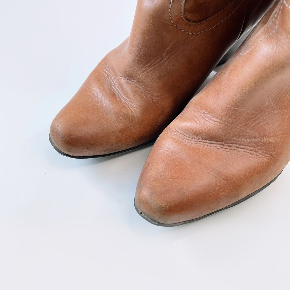 vintage spring slouchy heeled leather western boot