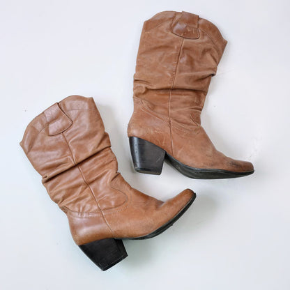vintage spring slouchy heeled leather western boot