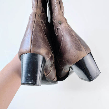 sergio banana heeled western leather boots