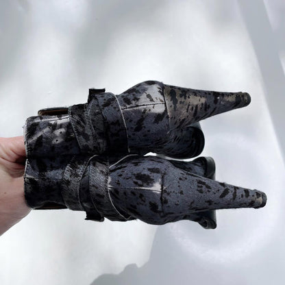 damir doma spotted pony hair ankle wrap heeled boot