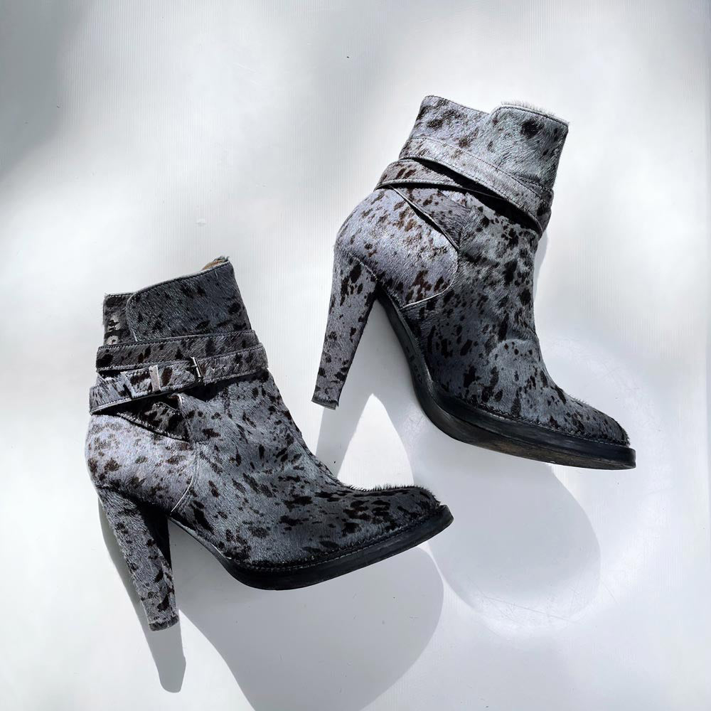 damir doma spotted pony hair ankle wrap heeled boot
