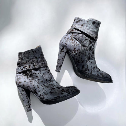 damir doma spotted pony hair ankle wrap heeled boot