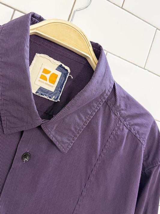 boss orange striped full button shirt | hugo boss - good market thrift store