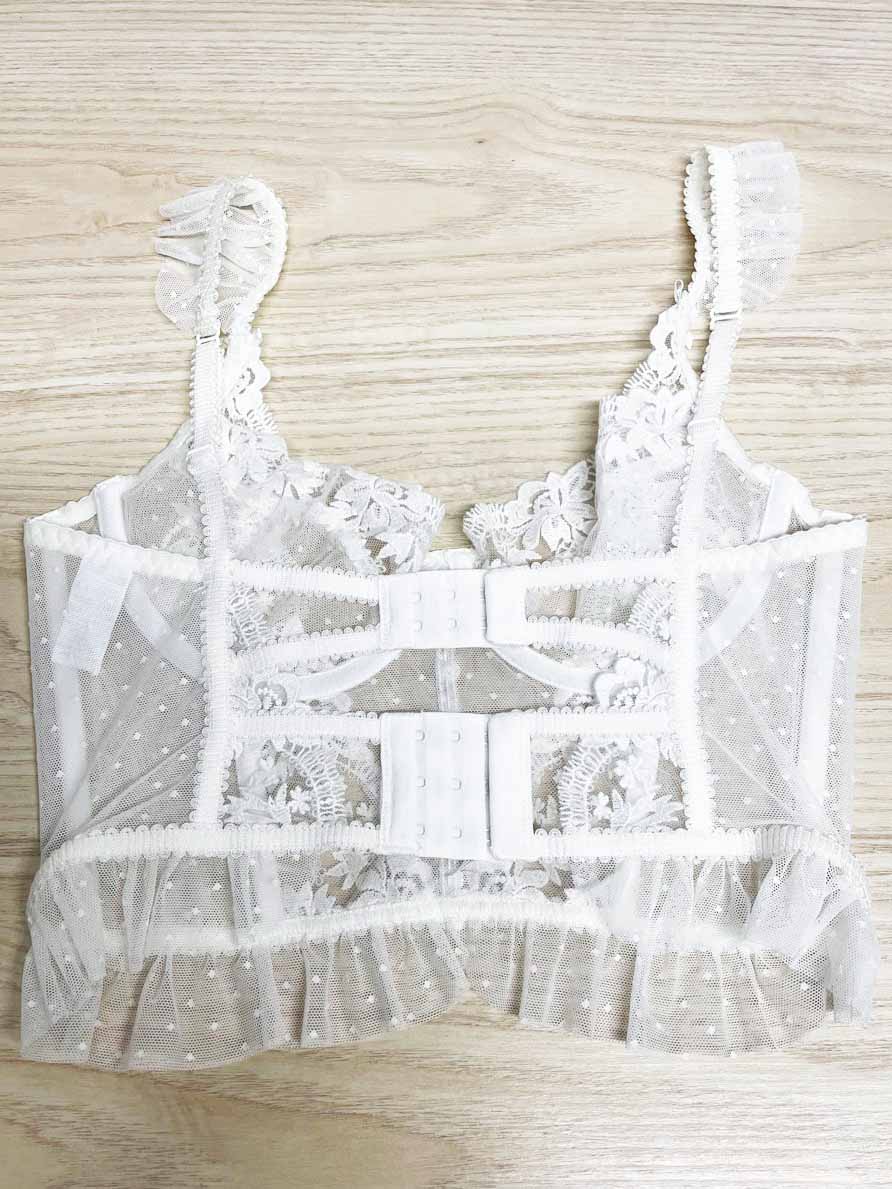 boudoir frilly lace polka dot corset - good market thrift store