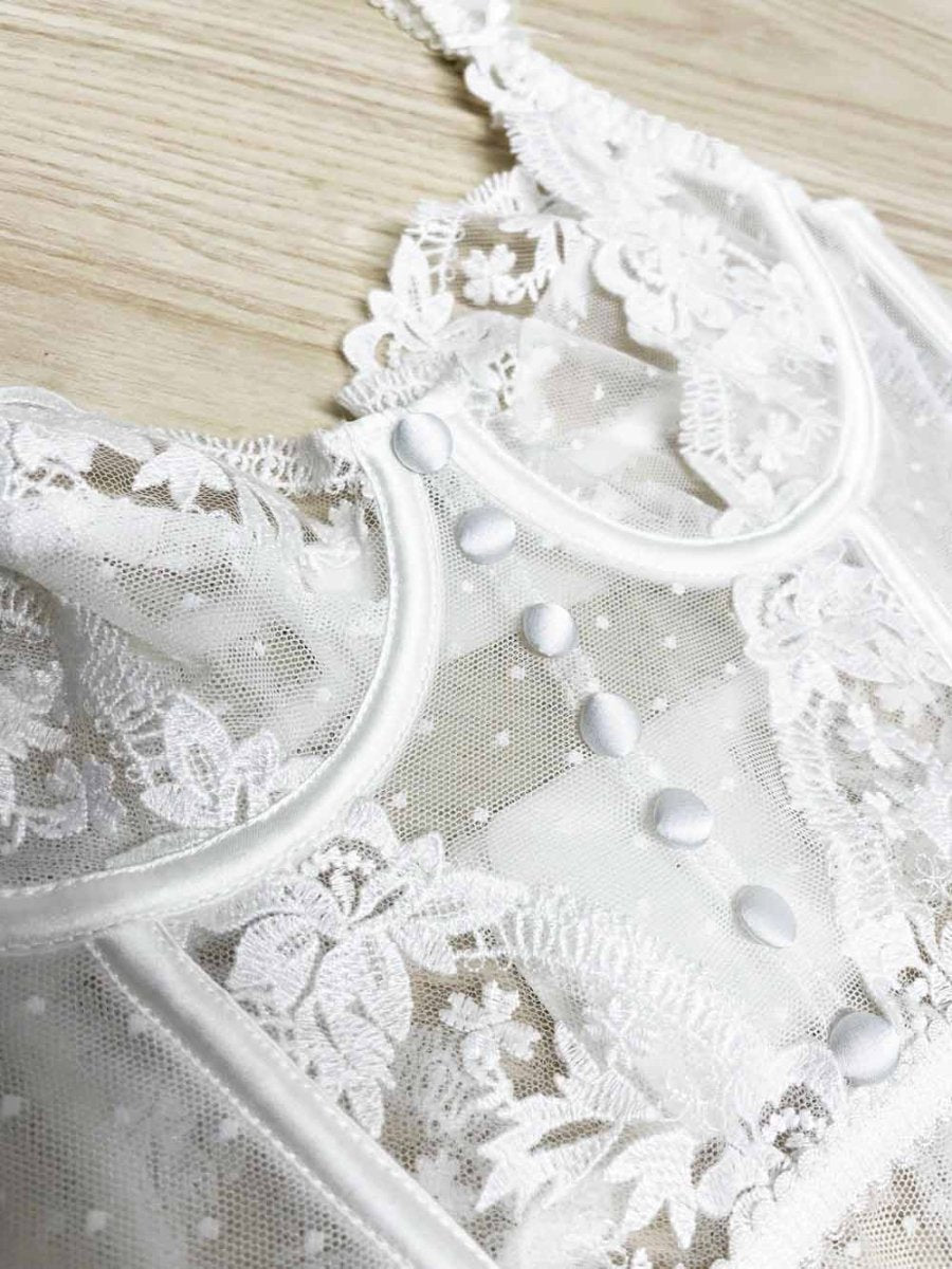 boudoir frilly lace polka dot corset - good market thrift store