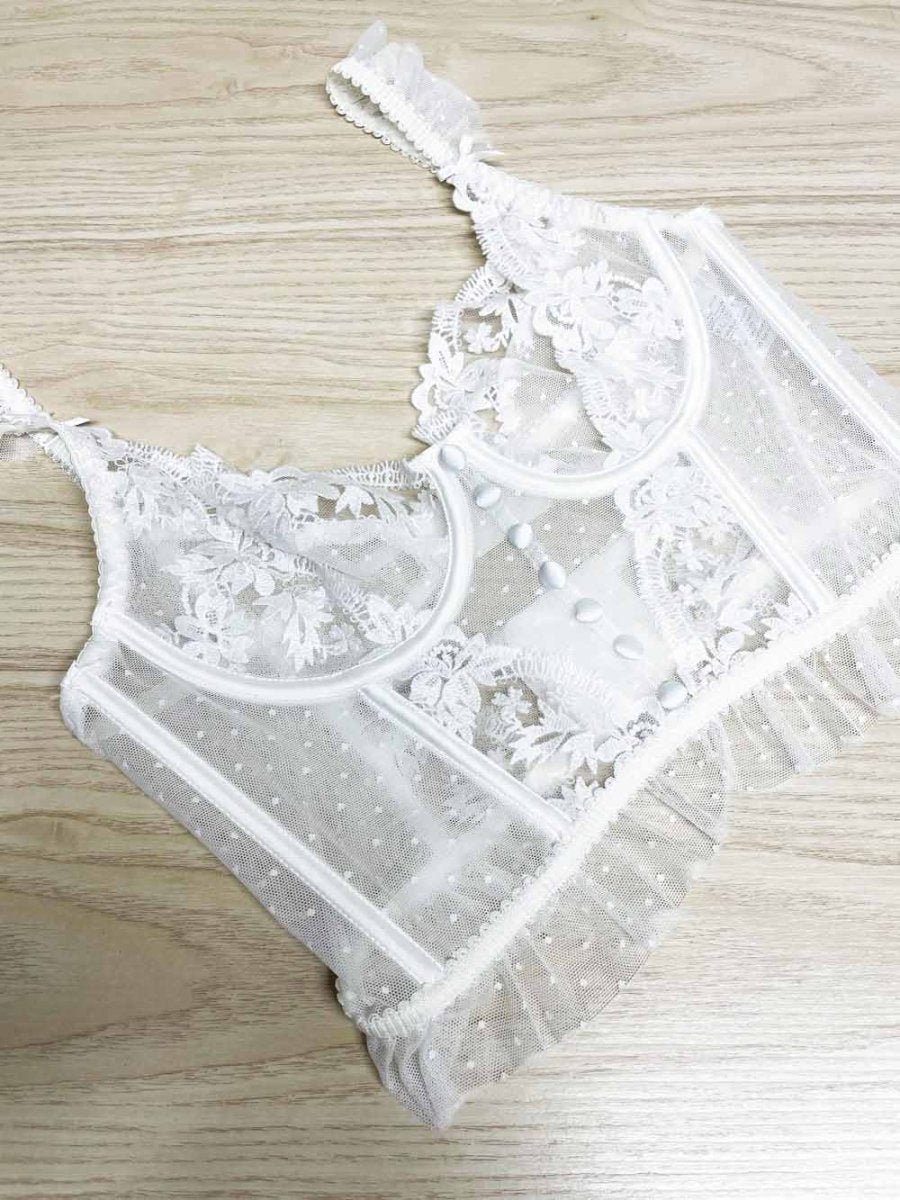 boudoir frilly lace polka dot corset - good market thrift store