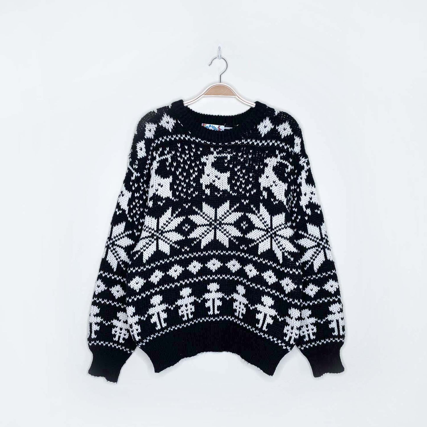vintage bravo reindeer snowflake nordic knit crew - size large