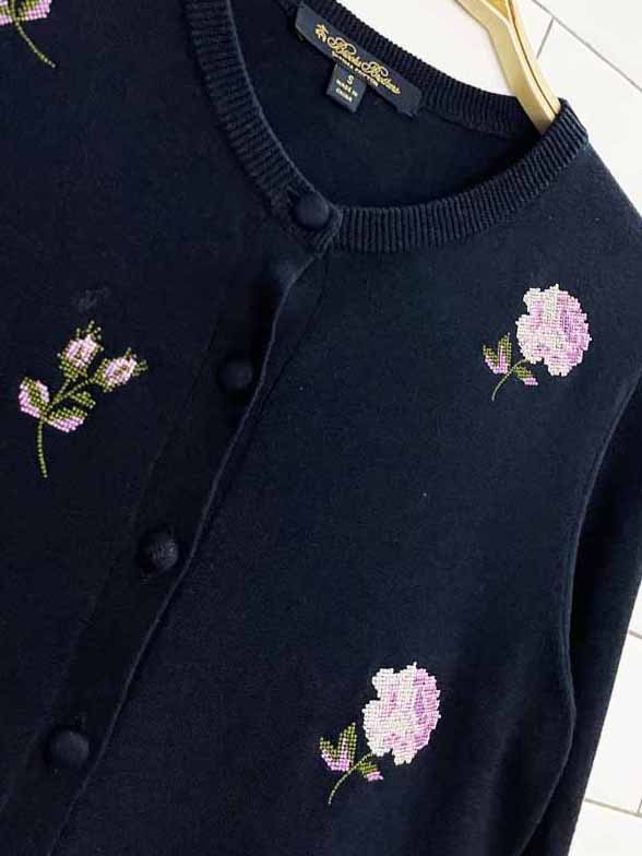 brooks brothers cross-stitch flowers knit summer cardigan - good market thrift store