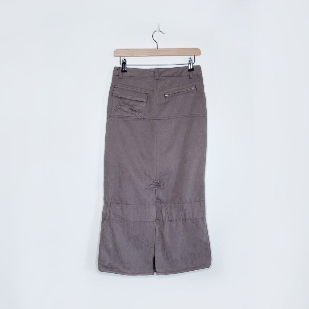 nwt deadstock parasuco rebel-i brown midi skater skirt - size 2