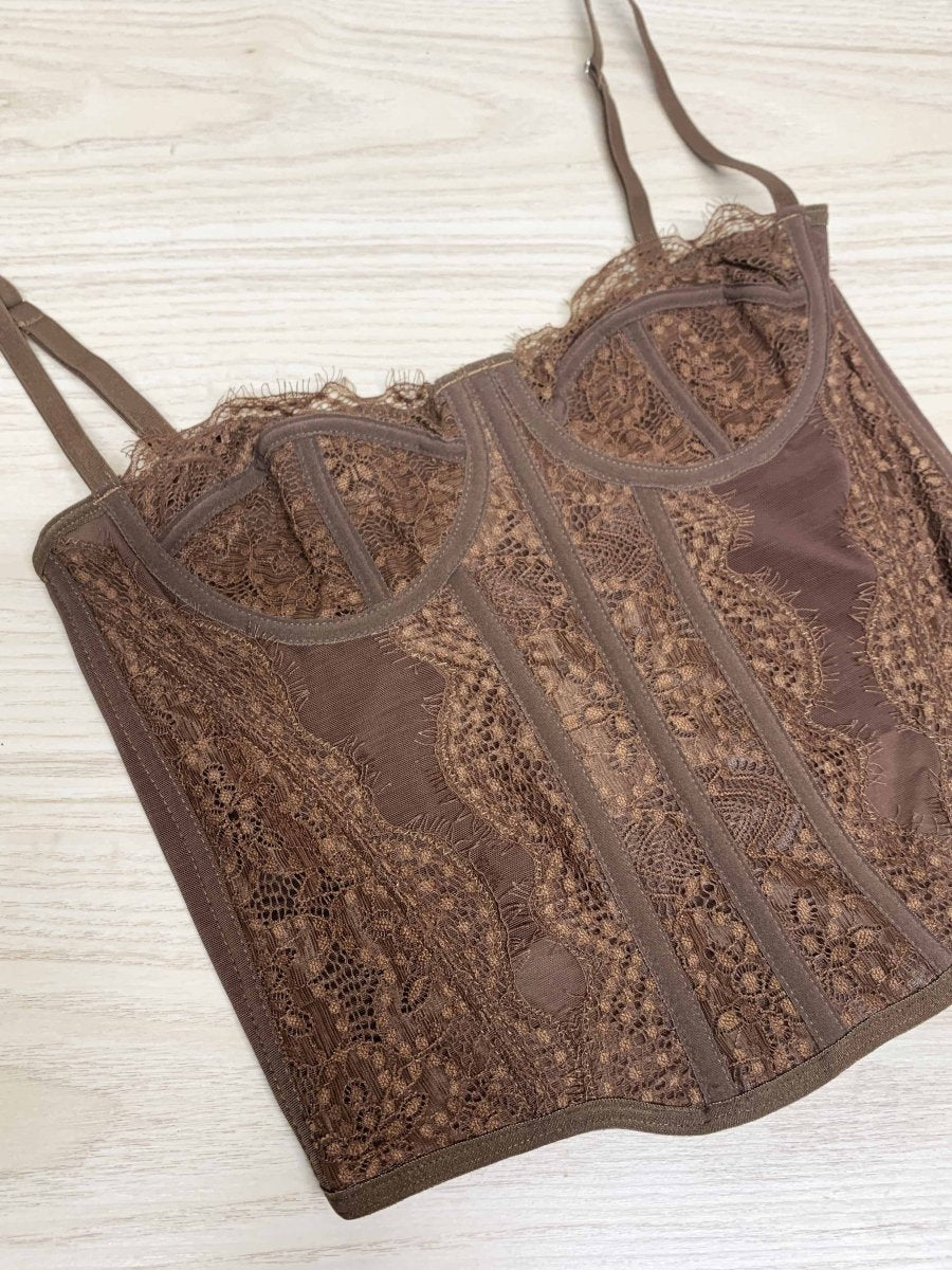 brown lace corset lingerie - good market thrift store