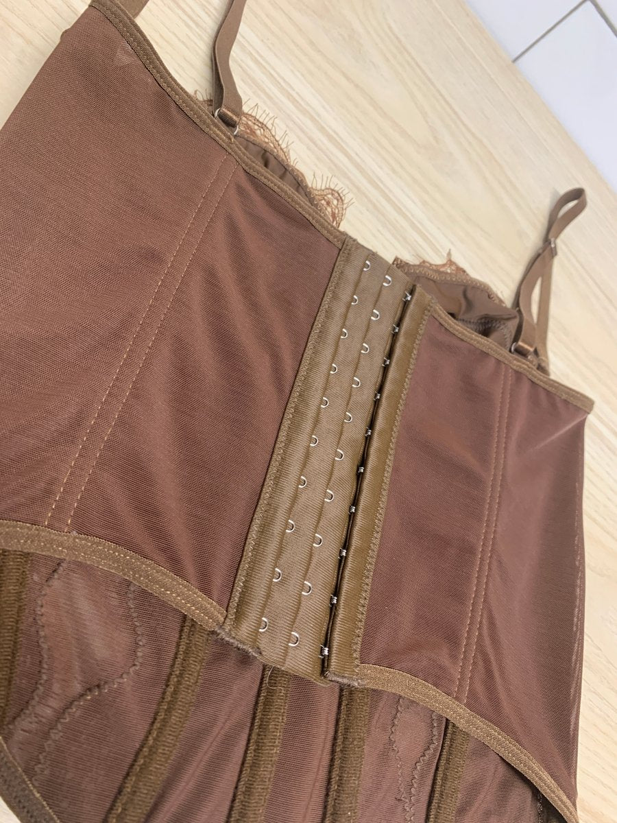 brown lace corset lingerie - good market thrift store