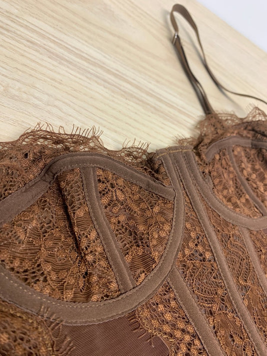 brown lace corset lingerie - good market thrift store
