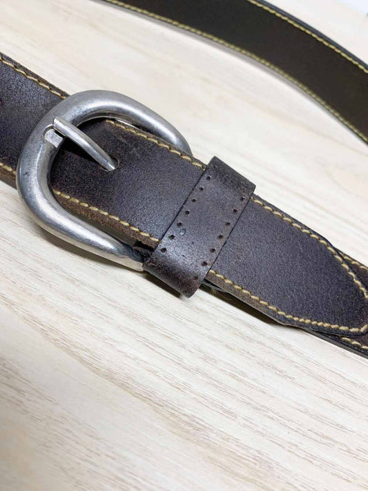 brown rustic leather belt with metal buckle - good market thrift store