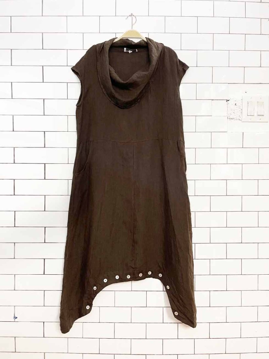 bryn walker 100% linen cowl neck jumpsuit | made in usa - good market thrift store