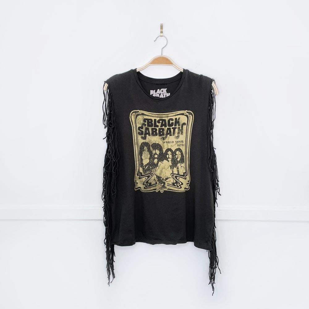 black sabbath x topshop 1977 world tour reprint full fringe sleeveless tee