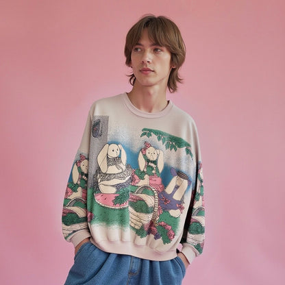 vintage 90s bunny picnic graphic sweatshirt - good market thrift store