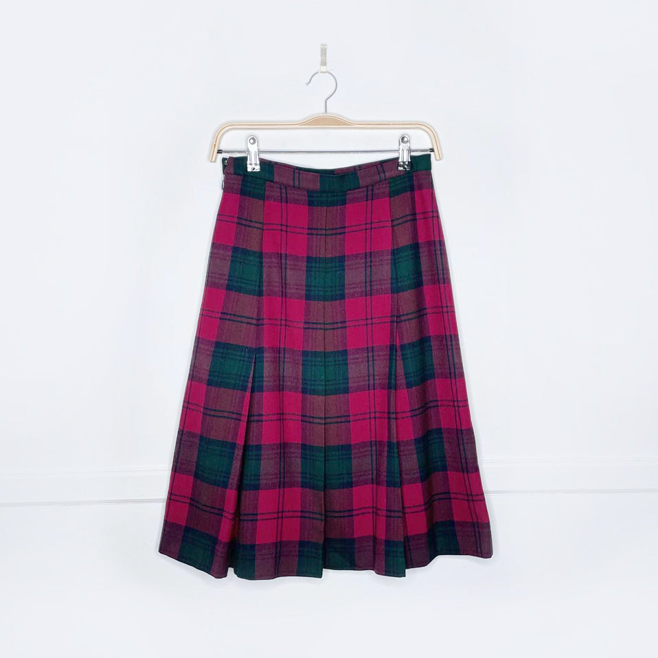 vintage 70s burberrys wool tartan pleated skirt