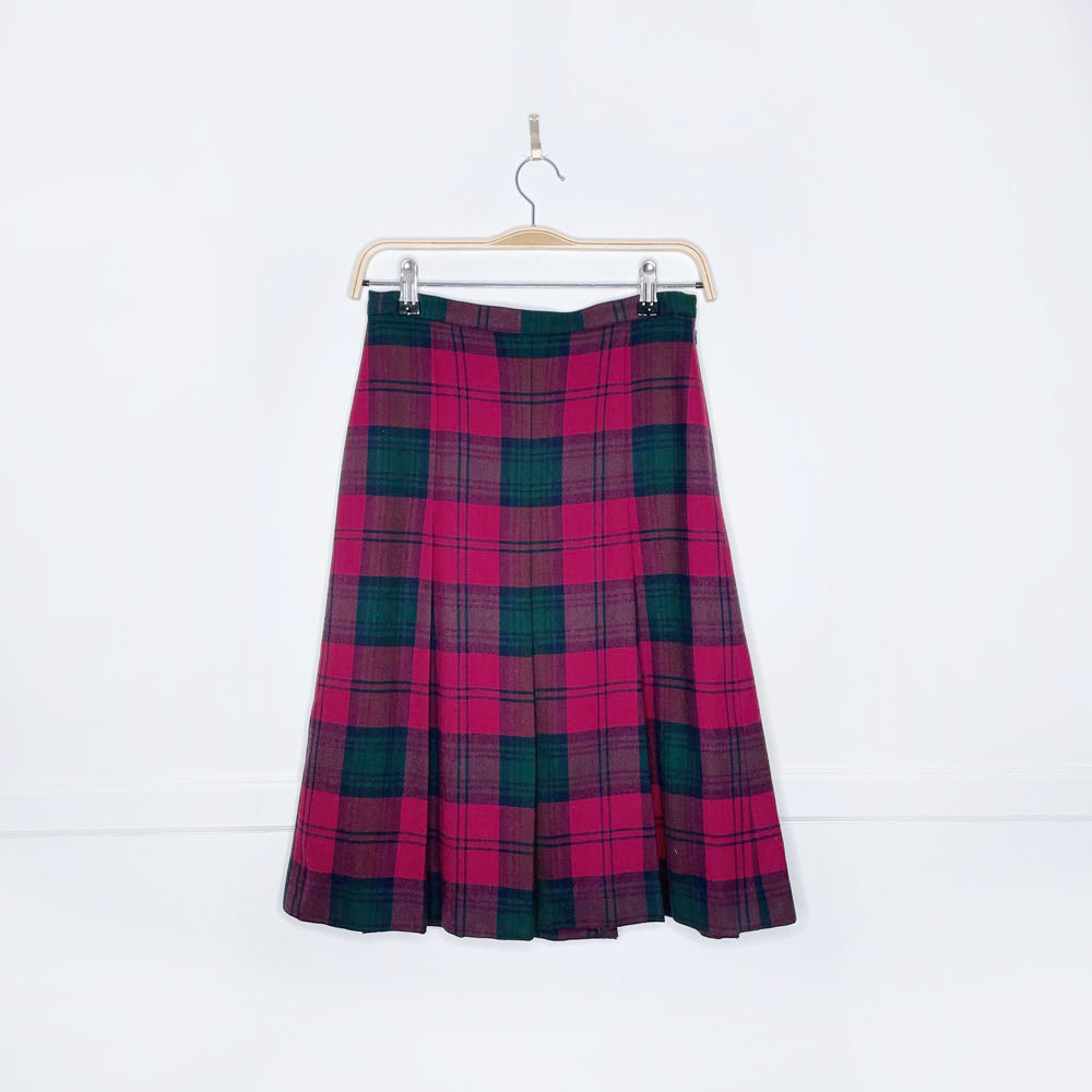 vintage 70s burberrys wool tartan pleated skirt