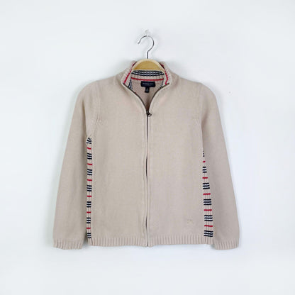 burberry kids zip cardigan nova check trim - size medium