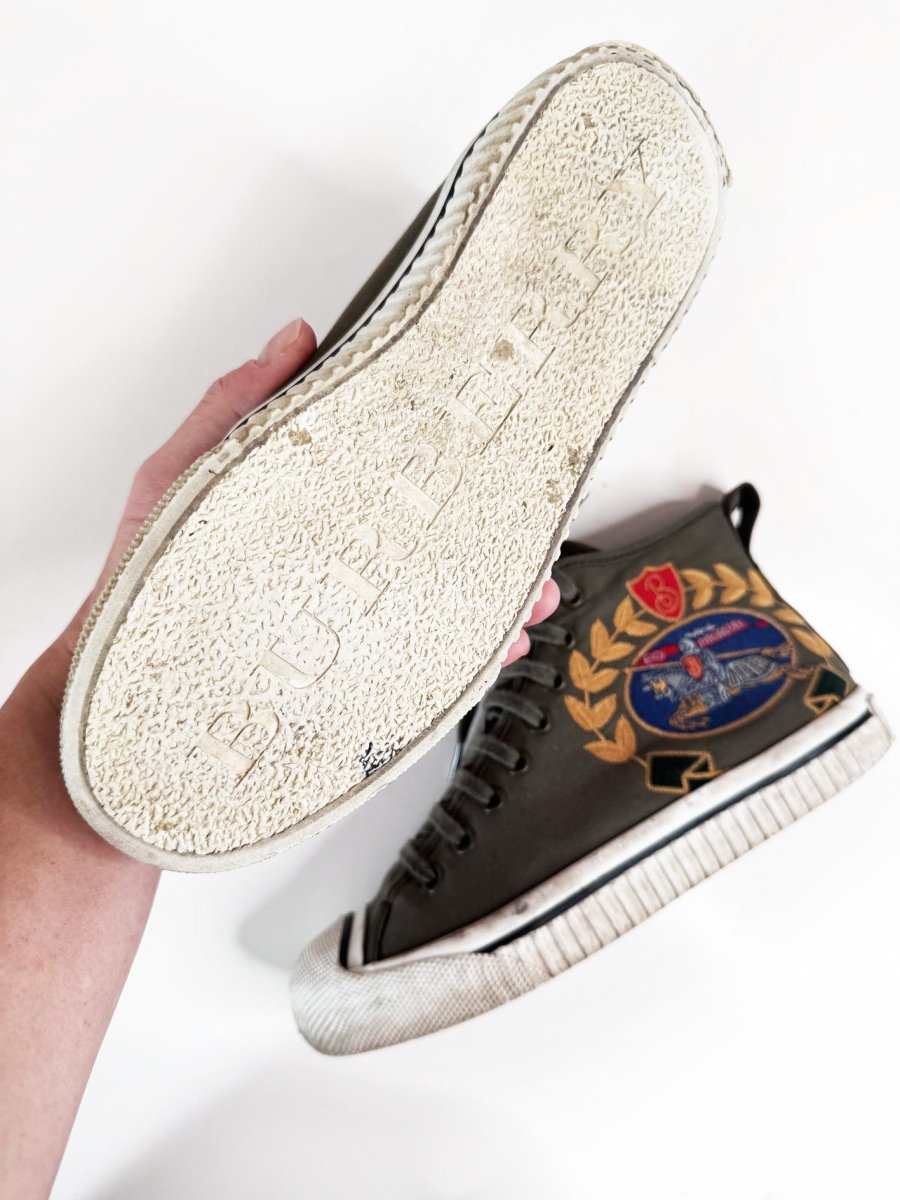 burberry embroidered crest canvas high top sneakers - good market thrift store