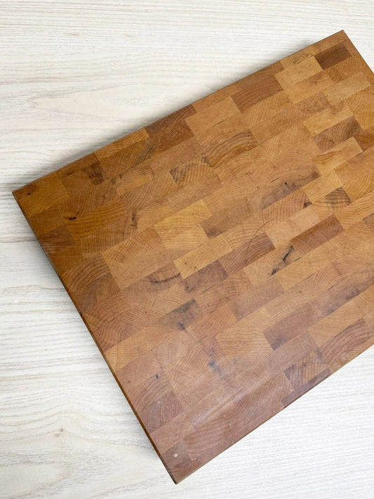 butcher block end - grain cutting board with feet - good market thrift store
