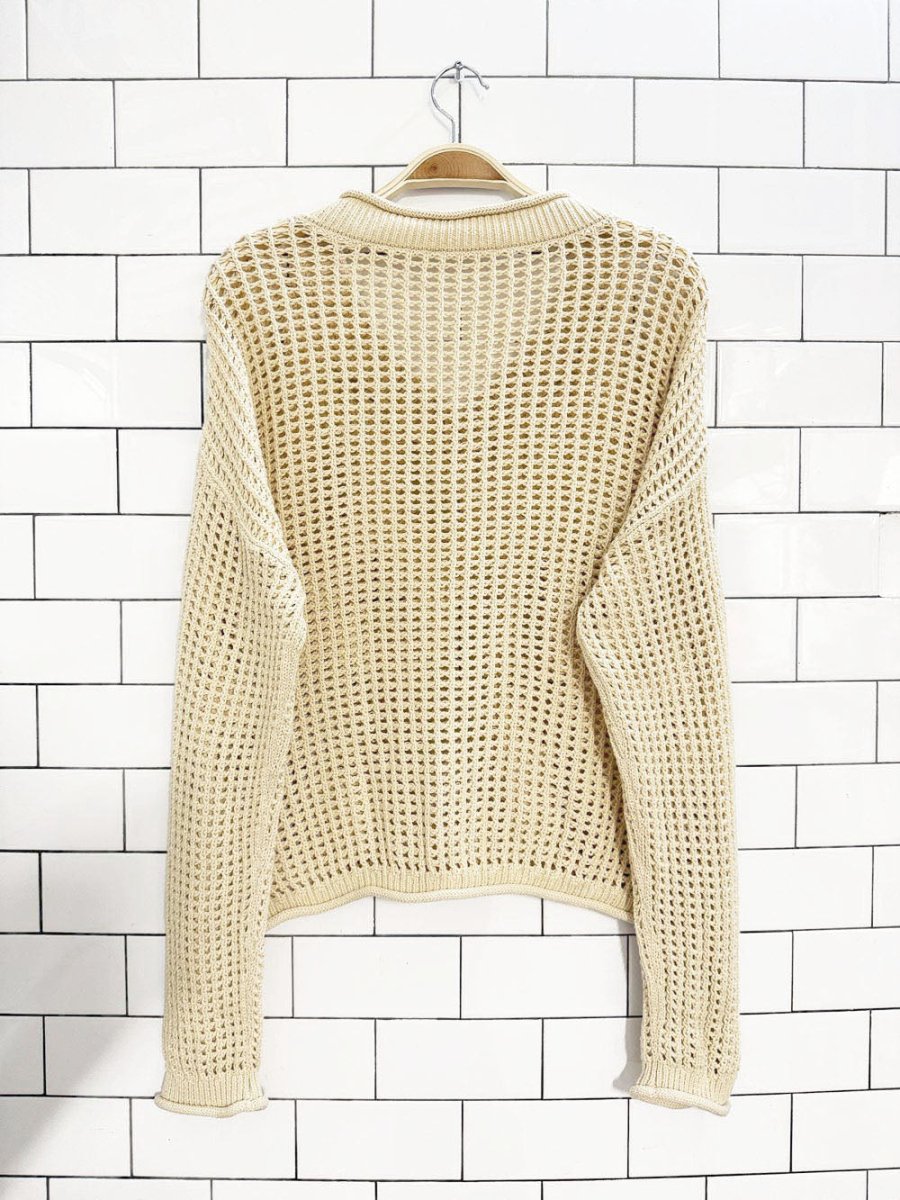 butter yellow cotton loose knit v - neck sweater - good market thrift store