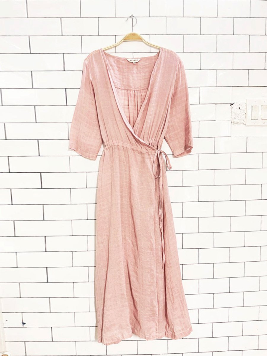 buykud flowy woven cinch waist wrap maxi dress - good market thrift store
