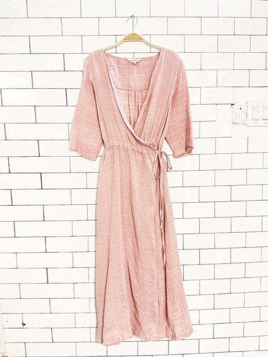 buykud flowy woven cinch waist wrap maxi dress - good market thrift store