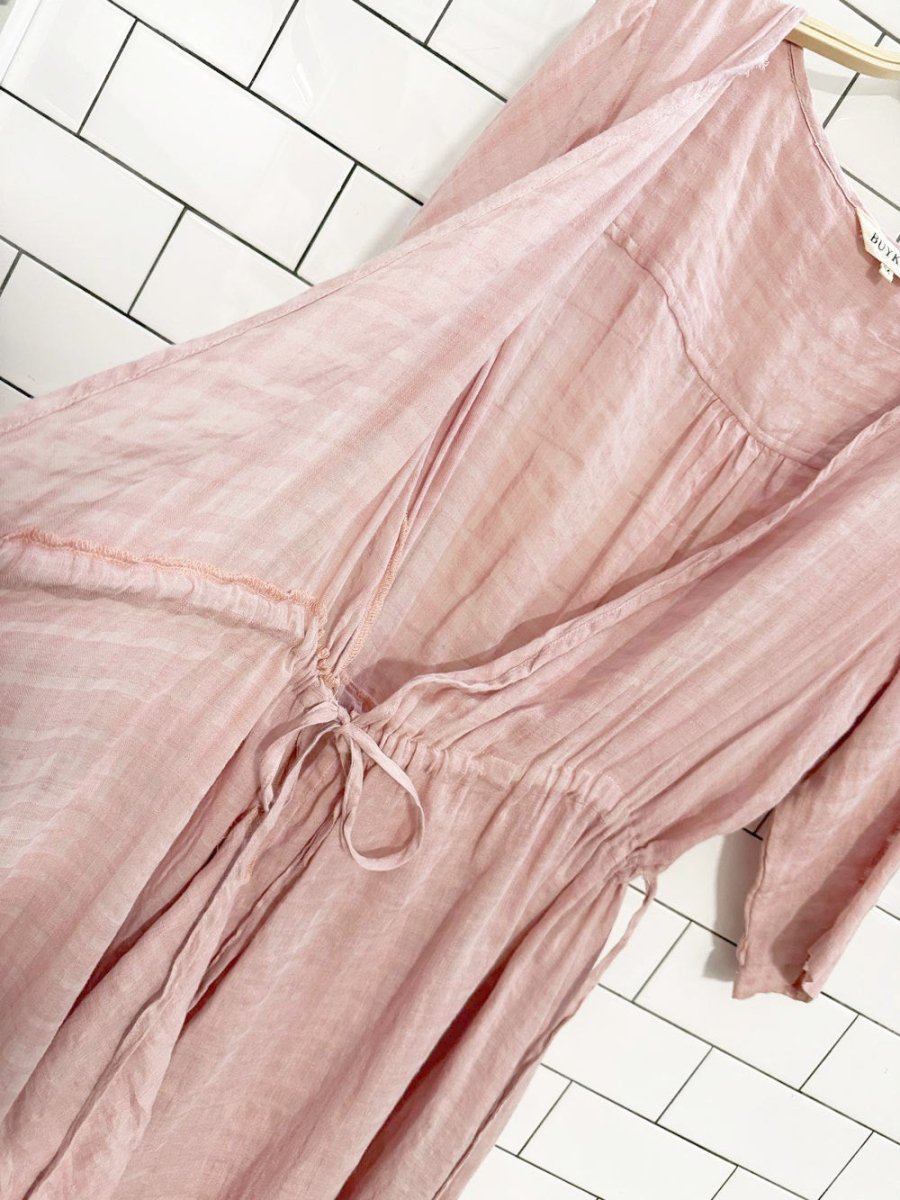buykud flowy woven cinch waist wrap maxi dress - good market thrift store