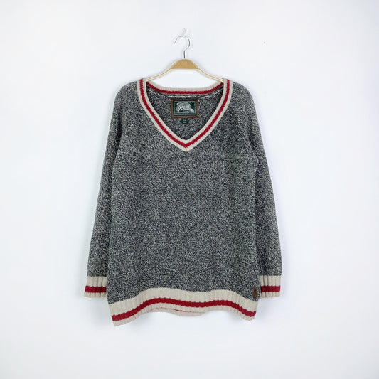 roots wool-blend v-neck cabin sweater - size large