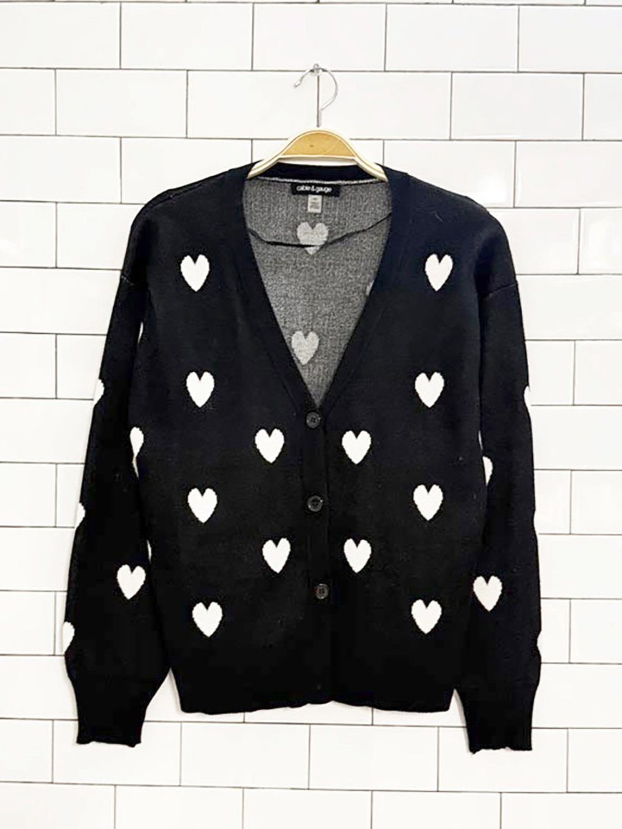 cable & gauge all over hearts knit cardigan - good market thrift store