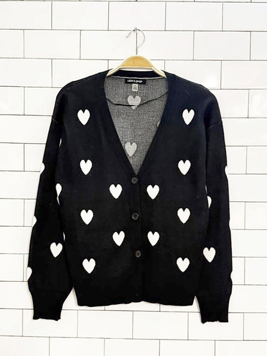 cable & gauge all over hearts knit cardigan - good market thrift store