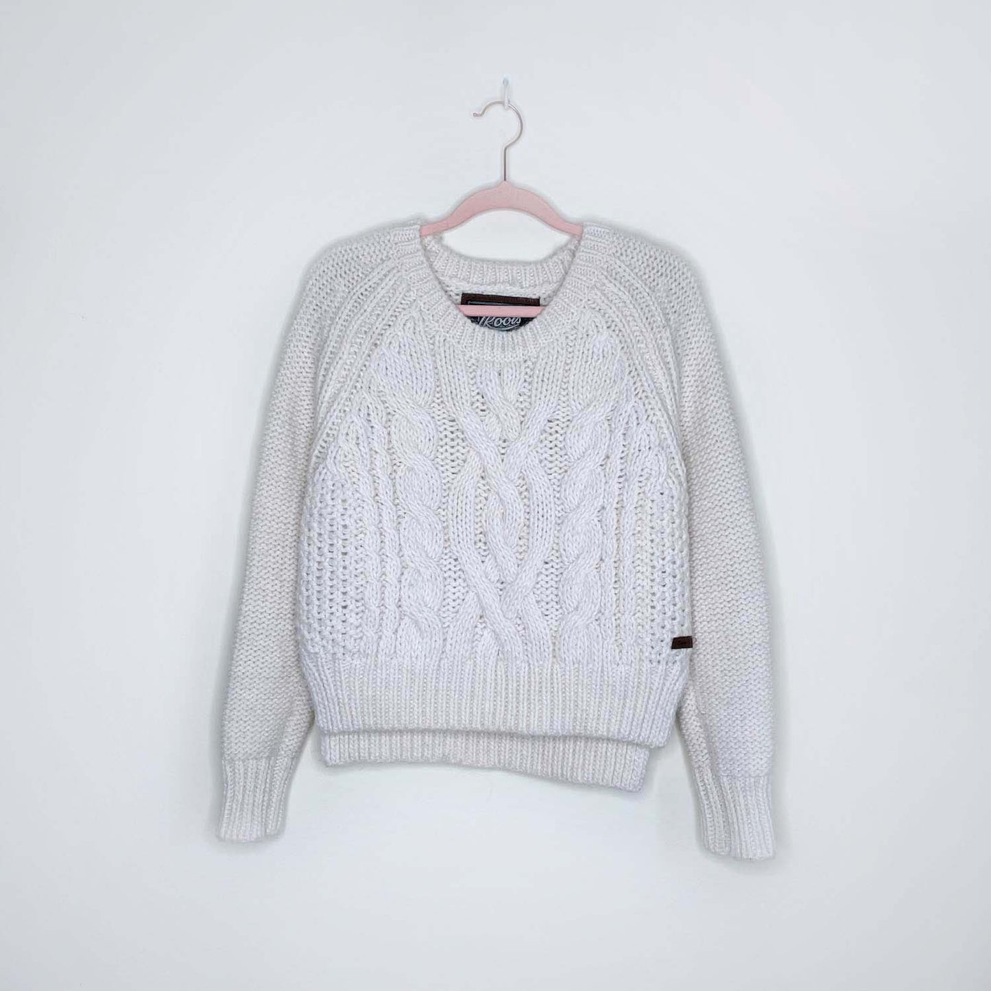 roots wool alpaca cable knit crew sweater - size medium