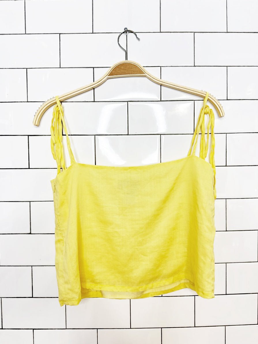 callelily 100% linen tie shoulder cropped boxy tank - good market thrift store