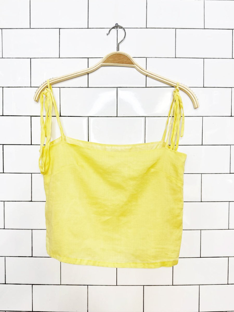 callelily 100% linen tie shoulder cropped boxy tank - good market thrift store