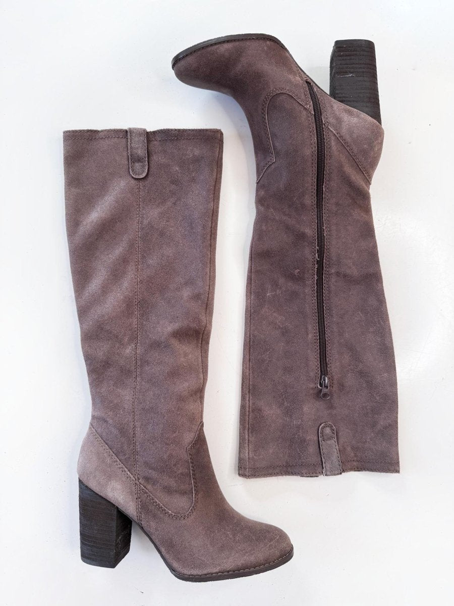 calvin klein deana rustic suede heeled tall boots - good market thrift store