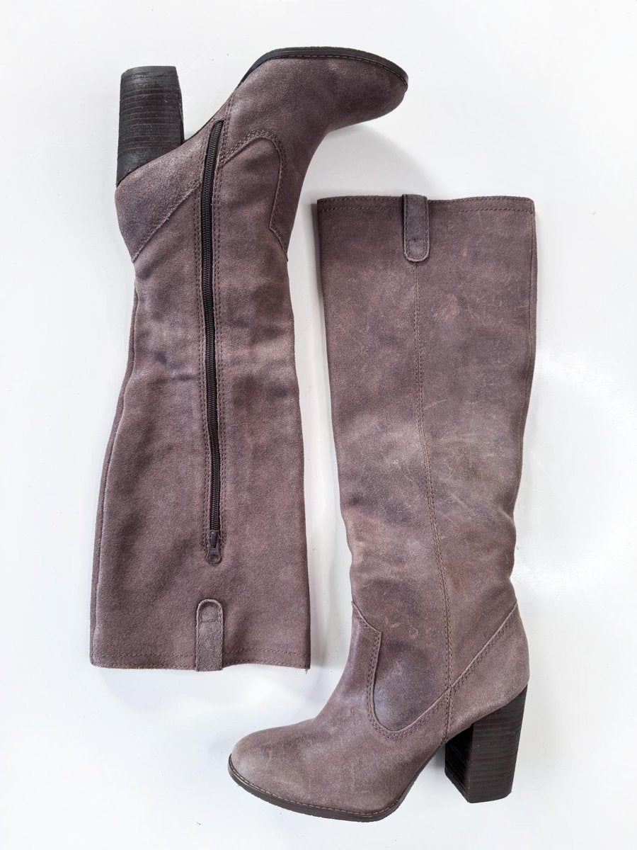calvin klein deana rustic suede heeled tall boots - good market thrift store