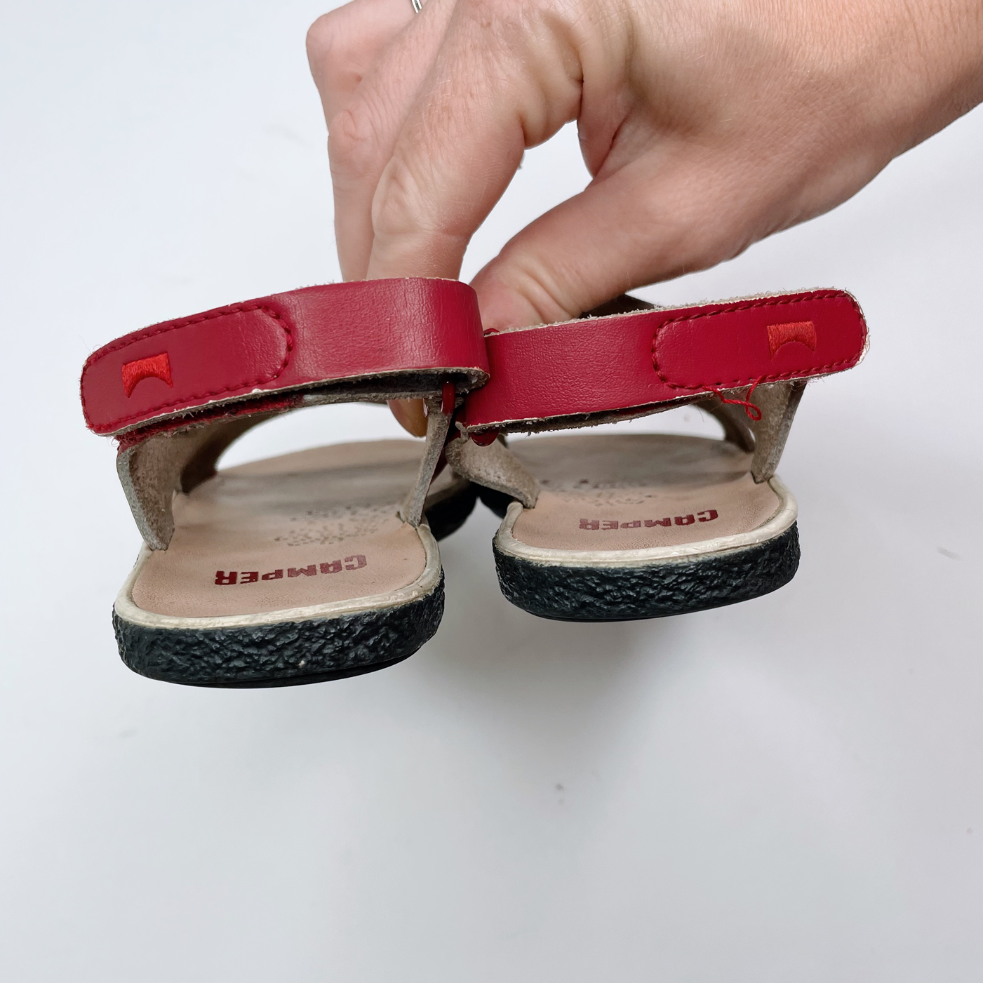 camper red leather cut out sandals - size 26