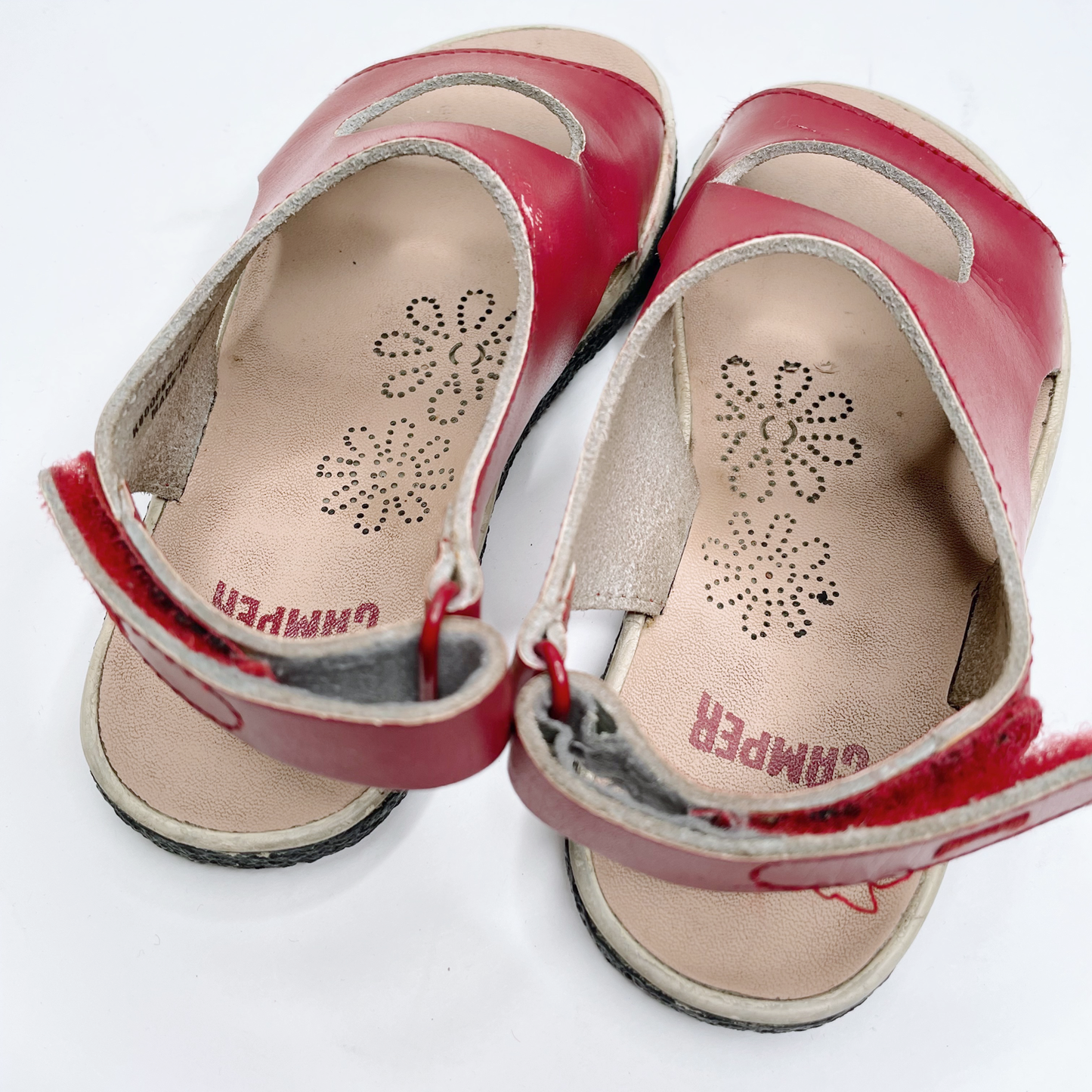 camper red leather cut out sandals - size 26