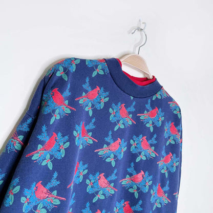 vintage holiday cardinals all over crew - size large