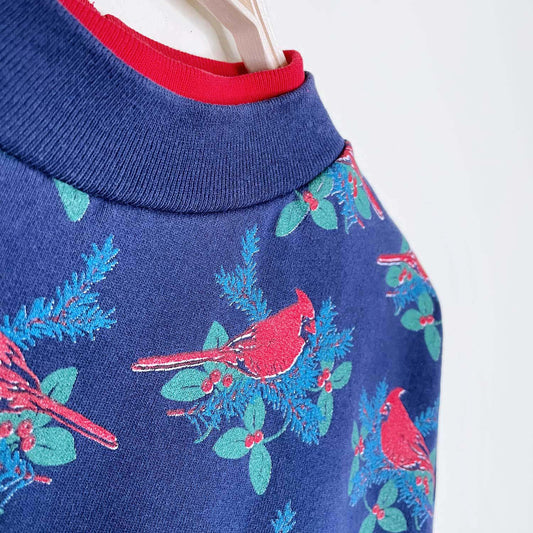 vintage holiday cardinals all over crew - size large