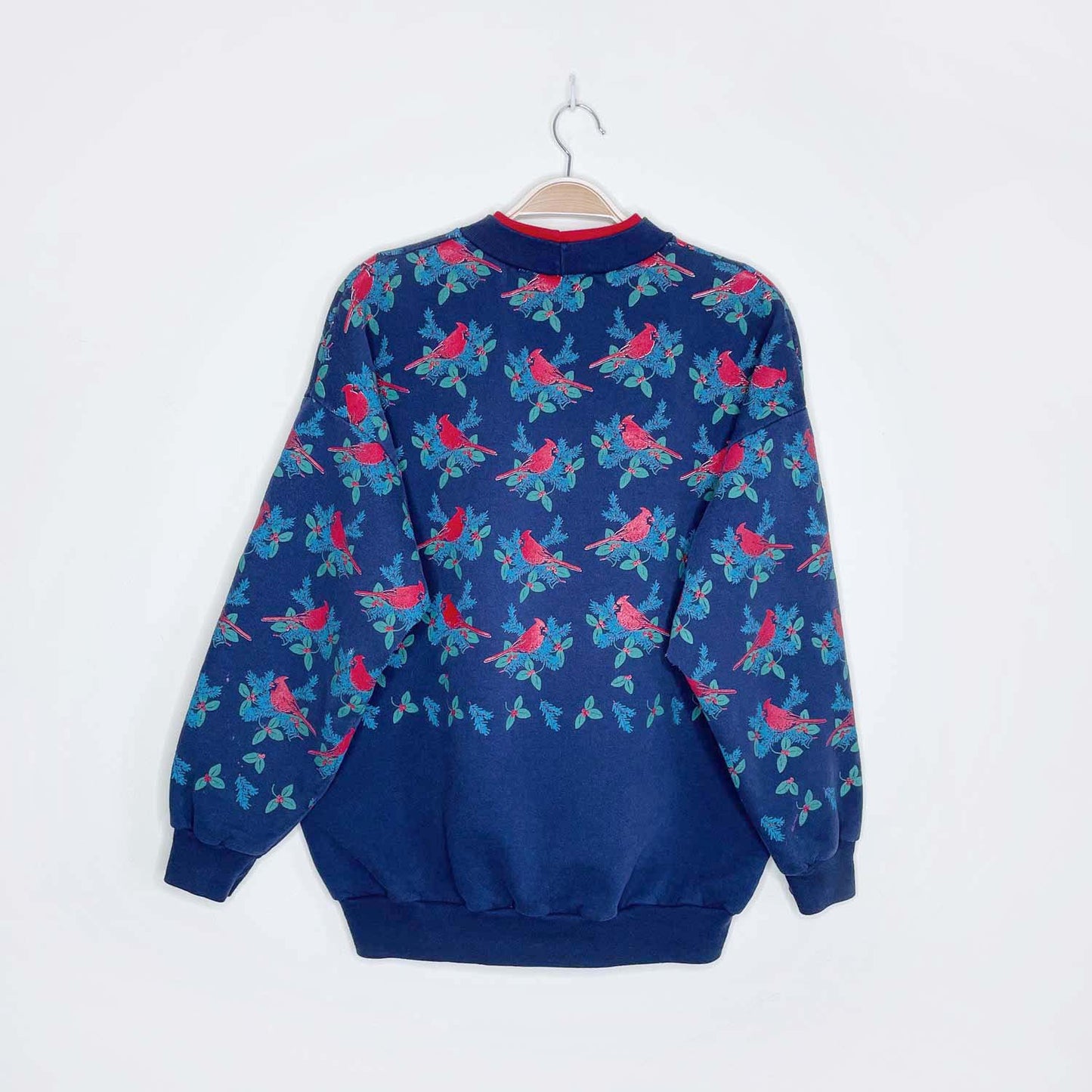 vintage holiday cardinals all over crew - size large