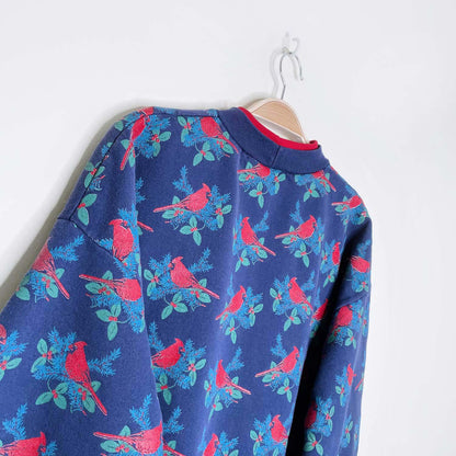 vintage holiday cardinals all over crew - size large