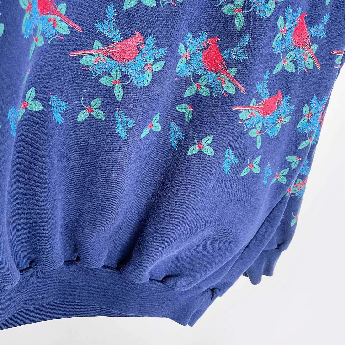 vintage holiday cardinals all over crew - size large